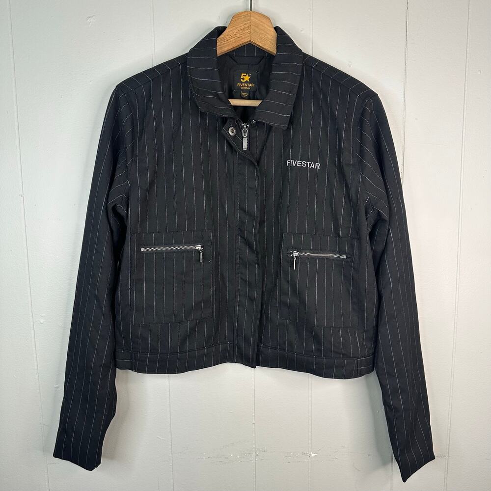 Five Star General Womens S Black Moto Jacket Pinstripe Zip Streetwear Y2K Urban